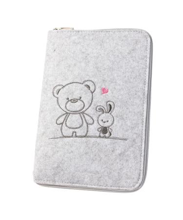 Luxdag U -magazine case with zipper made of felt (color & motif selectable) - Case for children's examination booklet & vaccination pass - Organizer - Gift for expectant mothers & baby light gray -pink / B r & Hase