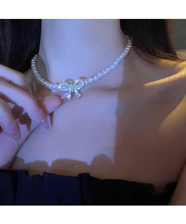 OralGos Elegant Pearl Necklace | Sparkling Bowknot Fashion Jewelry for Any Occasion - International Shipping - Buy Online on SooperMarket.com