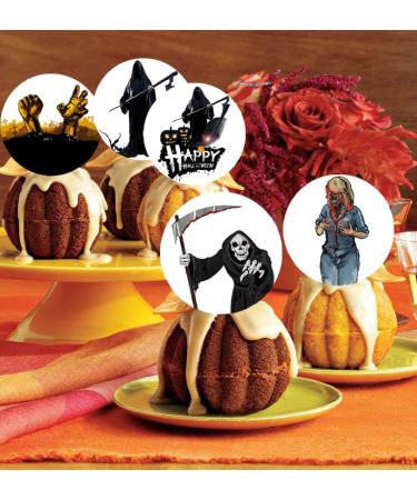 24 x Pre-Cut Halloween Mix 4 Edible Stand up Wafer/Rice Paper Cupcake Toppers Birthday Party Cake Decorations Scary Zombie Reaper