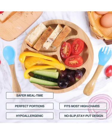 7 Star Bamboo Baby Weaning Set | Suction Bowl, Plate, Spoon & Fork | Non-Slip | Blue - Buy Online on SooperMarket.com