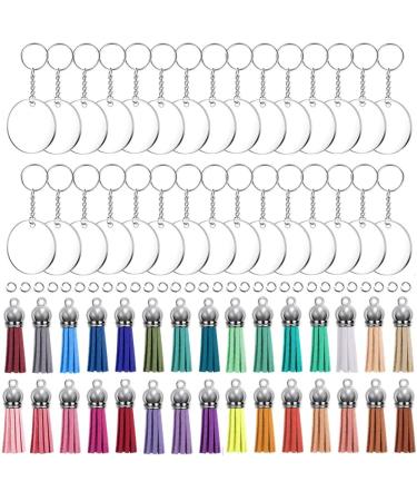KINGFOREST 120PCS Acrylic Keychain Blanks  Including 30 PCS Keychain Rings(1 inch) 30 PCS Jump Rings  30 PCS Acrylic Circle Disc(2 inches) and 30 PCS Craft Tassels for DIY Keychain Vinyl Craft.