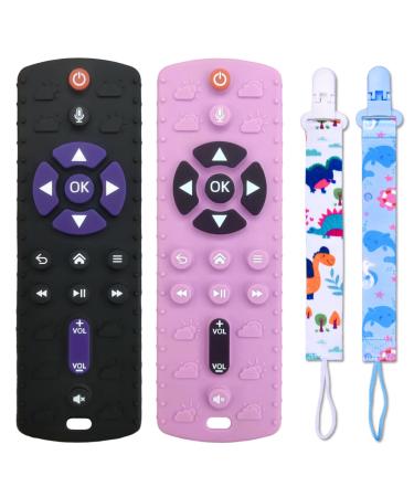 FATEORT New Upgrade Key Presses 2-Pack Silicone Baby Teething Toys for Babies 3 Months+ Pressable Remote Control Shape Teething Toys Boys Girls Baby Chew Toys Relief Baby Teething Gum Black