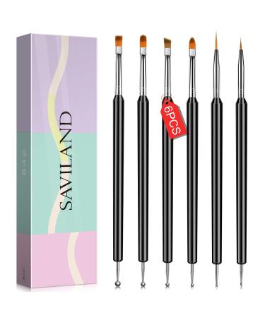 Saviland Nail Art Brushes Set - 6pcs Double-End Nail Art Brushes Kit Professional Nail Art Tools Kit with Painting Dotting Line Pen for Gel Polish Nail Design Nail Carving French Nails A-6 Pieces Nail Art Brushes