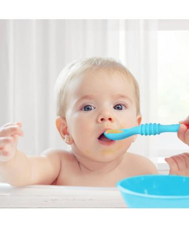 Vicloon Baby Fork and Spoon Set - 2Pcs Silicone Self Feeding Utensil for Infant/Toddler - Easy Grip Toddler Cutlery Kit in Blue - Buy Online on SooperMarket.com