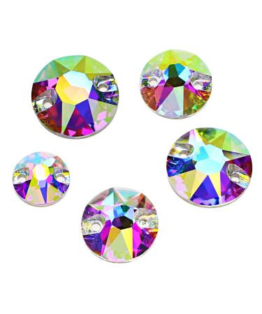 DONGZHOU Round Crystal AB Sew On Rhinestones Flatback Sew on Fancy Rhinestone with Holes Sewing Crystals Gemstone Strass for Clothes  Garments  Dress  Jewelry  Belt Shoes and DIY CRYSTAL AB 3042F AB-XIRUS(Round)