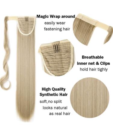 26" Long Straight Wrap around Ponytail Extensions Synthetic Clip in Ponytail Hair Extensions Hairpiece - Natural Black - Buy Online on SooperMarket.com