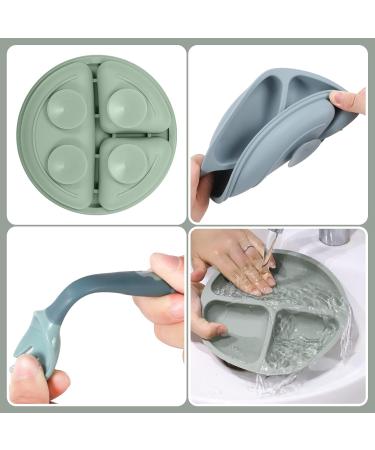 Lanjue 3 Pcs Silicone Baby Suction Plates | Non Slip Divided Dishes with Utensils for Toddler Self Feeding | Ideal for Highchairs Trays | Green Blue Beige - Buy Online on SooperMarket.com