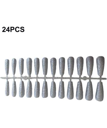 Dajidafu 24 Pieces False Nails Full Cover T-shaped Extra Long Press on Coffin Style Nail Tips DIY Supplies for Home Salon silver - Buy Online on SooperMarket.com