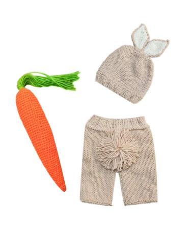 IMEKIS Newborn Baby Easter Bunny Photography Prop Costume Crochet Knit Hat Diaper Carrot 1st Birthday Outfit Set for Boy Girl One Size Hat + Long Pants + Carrot