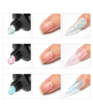 MEET ACROSS Glitter Poly Nail Extension Gel Kit - 3 Colors Builder Set for Quick Building Nail Extensions at Home - Silver, Pink, Blue - Buy Online on SooperMarket.com