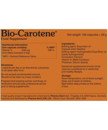 Pharma Nord Bio Carotene 150 Capsules - Natural Antioxidant Supplement - Buy Online on SooperMarket.com
