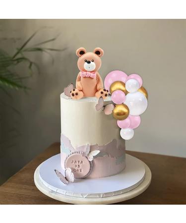 Mini Bear Cake Toppers - Gold, Pink, White Pearl Decorations for Baby Shower & Birthday Party - Teddy Bear Theme Supplies (Pink) - Buy Online on SooperMarket.com