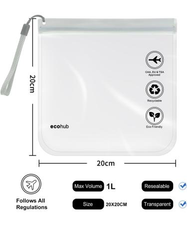 ECOHUB Airport Security Liquids Bags - 2 Pack Grey EVA Airport Liquid Bag 20x20cm - Airline Approved Travel Toiletry Bag with Zip Lock & Carrying Handle - Buy Online on SooperMarket.com