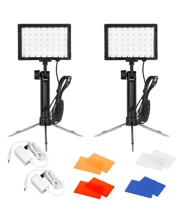 EMART Dimmable Photography Lighting Kit 11 Brightness, Continuous Portable 60 LED Video Light, Tabletop/Low-Angle Shooting, for Game Streams, Conference Zoom, YouTube with 4 Color Filters - 2 Packs
