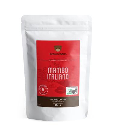 Strong Dark Roast Ground Coffee 227g - Ideal for French Press Cafetiere Filter Drip V60 Aeropress - Brown Bear Mambo Italiano Blend - Strength 5 Coffee 227 g (Pack of 1)