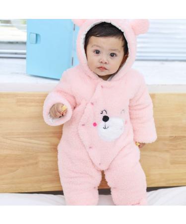 Puseky Newborn Baby Cartoon Bear Snowsuit Winter Coat | Fleece Hooded Footed Romper Jumpsuit | Unisex Baby Winter Clothes Bodysuit Pink (3-6 Months) - Buy Online on SooperMarket.com