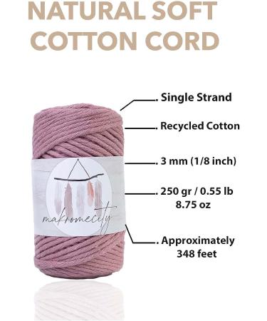Makromecity 3mm Single Strand Dusty Rose Macrame Cord - 109 Yards for Macrame Art & Crafts | Wall Hangings, Keychains | Cotton Cord - Buy Online on SooperMarket.com