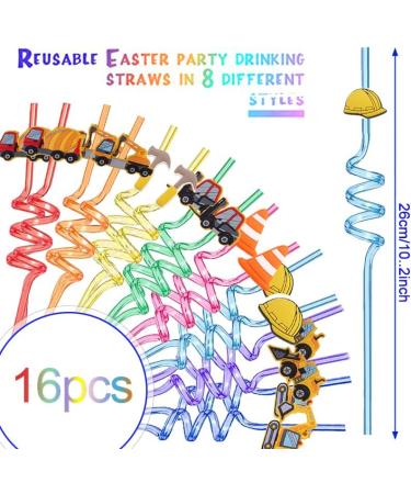Reusable Construction Theme Birthday Party Straws Construction Theme Plastic Curly Drinking Straws Silly Straws for Kids Tractor Birthday Supplies Party Favors with 2 Pcs Cleaning Brushes(16 Pcs) Construction-2 - Buy Online on SooperMarket.com