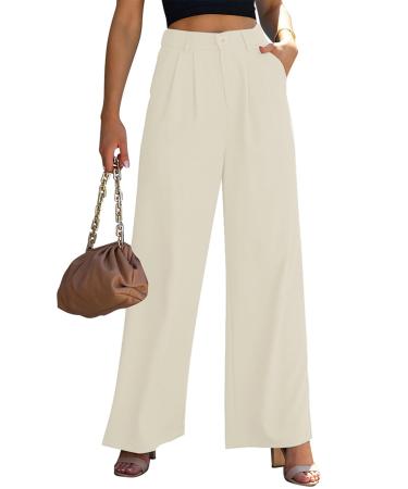 Vetinee Wide Leg Casual Dress Pants for Womens High Waisted Work Pants with Pockets Trousers for Business Office M Vanilla Ice