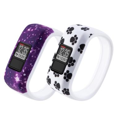 Vozehui Compatible with Garmin Vivofit 3/Vivofit JR/Vivofit JR 2 Bands , Colorful Soft Silicone Replacement Sport Wristbands for Kids Boys Girls Men Women, Small Large Galaxy + Paw Small