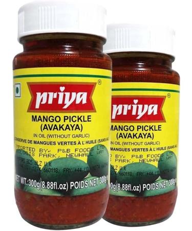 Priya Mango Pickle Avakaya |Traditional Indian Authentic Pickle | Indian Origin | with Great Flavor | Spicy & Sour | Vegan | Eaten With Indian Dinner Or With Indian Breakfast|300g Pack of 2