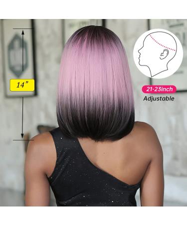 Allbell Black Pink Ombre Bob Wigs for Women | Short Straight Wigs with Bangs | Natural-Looking Hair Replacement for Cosplay & Parties - Buy Online on SooperMarket.com