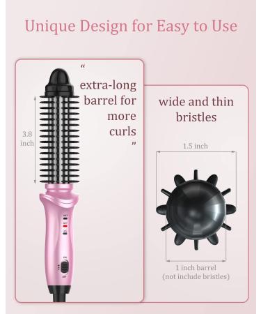 Curling Iron Brush for Short Long Hair Hair Curling Brush Long Barrel Tourmaline Ceramic Dual Voltage Curling Brush Iron with Anti-Scald Bristles 25MM-PINK - Buy Online on SooperMarket.com