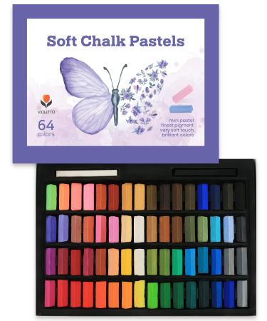 VIOLETTO Soft Chalk Pastels Set Art Supplies for Artist  Kids  Adult  64Colors + 2Sticks  Colored Chalk Non Toxic Dry Square Pastel for Painting  Hair Chalk Pastels Short Pastels 64 colors