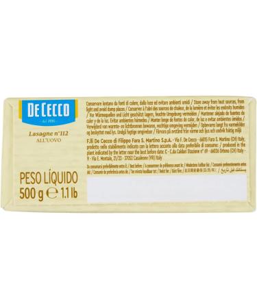 De Cecco Lasagna All'uovo n.112 (500g) - Authentic Italian Pasta for Delicious Homemade Lasagna - Buy Online on SooperMarket.com