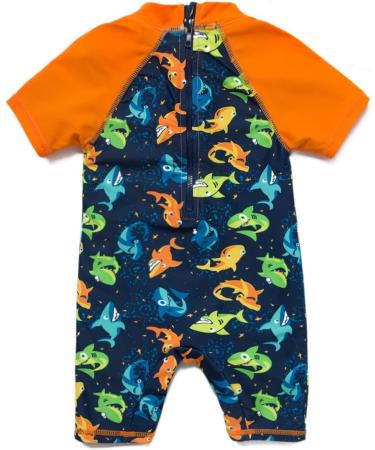 Bonverano Baby Boys Swimsuit - Short-Sleeve Zipper One Piece, UPF 50+ Sun Protection, Colorful Shark Design | 12-18 Months - Buy Online on SooperMarket.com