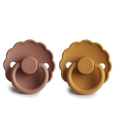 FRIGG Daisy Natural Rubber Baby Pacifier 2-Pack - Rose Gold/Honey Gold | BPA-Free | Made in Denmark | 0-6 Months - Buy Online on SooperMarket.com