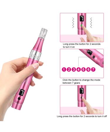 TBPHP M1 Electric Derma Beauty Pen Kit with 12Pcs Replacement Cartridges - Professional At-Home Skin Care Tool (Pink) - Buy Online on SooperMarket.com