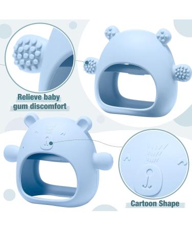 Set of 4 Woanger Baby Teething Toys in Blue, Dark Green, Yellow, and Maroon | Silicone Bear Hand Teethers for Babies over 3 Months | Anti-Dropping Wrist Mitten for Sucking Needs - Buy Online on SooperMarket.com