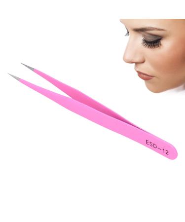 Lash Tweezers 2 Types Straight and Curved Tip Tweezers Nipper Stainless Steel Eyelashes Tweezers Accurate Portable Pincet for Eye Lashes Grafting Extension(ESD