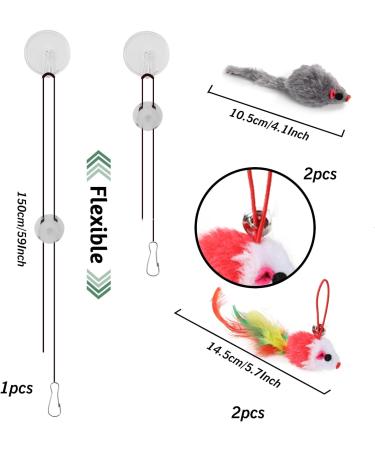 QUOZUO 2 Packs interactive cat toys with Super Suction Cup 14 pcs Replacements Feathers Balls Mice 2 Packs Wand Hanging Door flying cat toys for indoor cats Cat Spring Toy Kitten Toys - Buy Online on SooperMarket.com