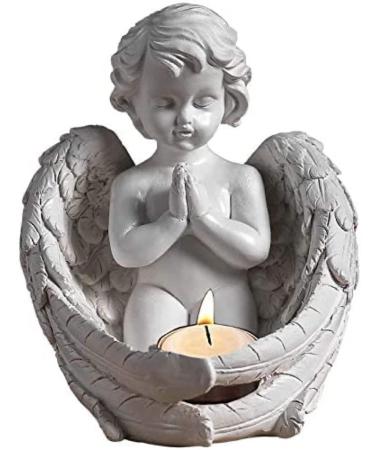 Shut angel memorial gifts tealight holder funeral gift for the loss of a loved one angel candle holder angel figure retro statue with flicker