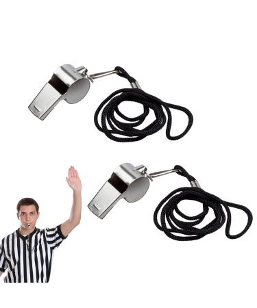 Syqzmya 2 pieces of whistle stainless steel triller whistle with the handle referee whistle signaling pipe for coaches with Lanyard according to clear sound trill -pipe physical education for school sports football football