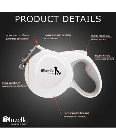 Bluzelle 8m Long Dog Leash for Dogs up to 50kg - Flexible Neon-Orange Reflector Belt with 360 Carabiner Hook Ergonomic Gray Handle & Catchment Brake - Buy Online on SooperMarket.com