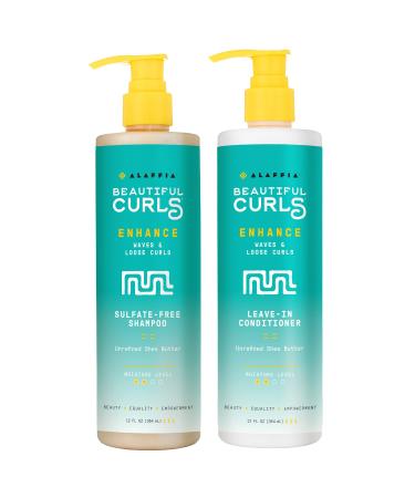 Alaffia - Beautiful Curls Curl Enhancing Shampoo and Leave-In-Conditioner - Cleanses Soothes Fortifies Scalp and Hair Hydrates Softens and Improves Elasticity Unrefined Shea Butter 12 Oz Each