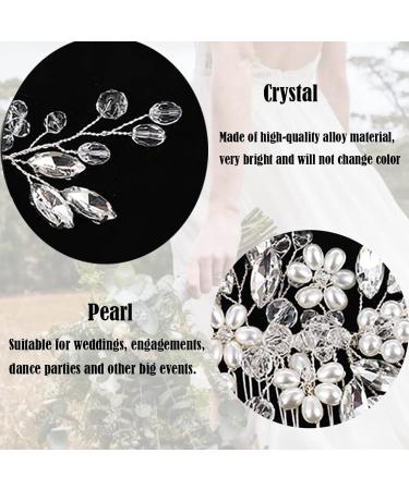 Prosy Bridal Wedding Flower Hair Comb Slide - Silver Crystal Hair Accessories & Rhinestone Headpiece for Women & Girls - Buy Online on SooperMarket.com