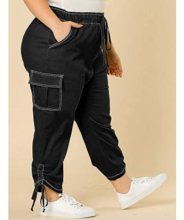 Agnes Orinda Women's Plus Size Drawstring Cargo Pants - 3X Black - Buy Online on SooperMarket.com