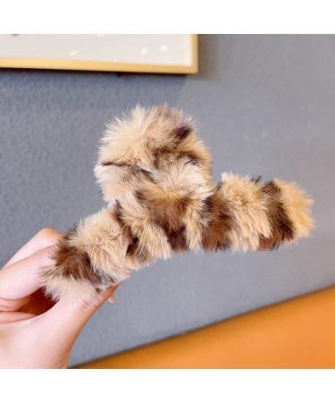 BETHYNAS Leopard Print Faux Fur Hair Clip - Brown | Soft Hair Claw Clip for Women and Girls - Buy Online on SooperMarket.com