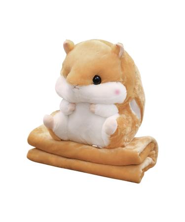 MUZIRI KINOKOO Plush Pillow Blanket Cute Hamster Plush Blanket for TV Sofa Office Nap Blanket Folding Throw Blanket Stuffed Throw Pillow Plane Blanket Soft Plush Toy Blanket-Brown No seed Brown