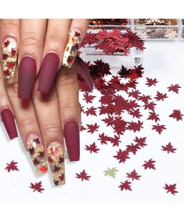 Fall Glitter Nail Sequins - Holographic Maple Leaf Nail Art Decorations | 6 Grids for Autumn & Winter Designs - Buy Online on SooperMarket.com