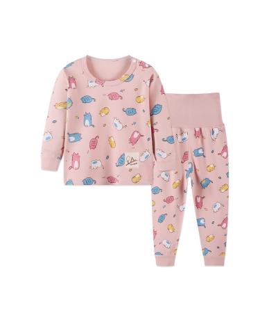 YANWANG 100% Cotton Baby Boys Girls Pajamas Set Long Sleeve Sleepwear(6M-5Years) 1-2 Years Pink-cat