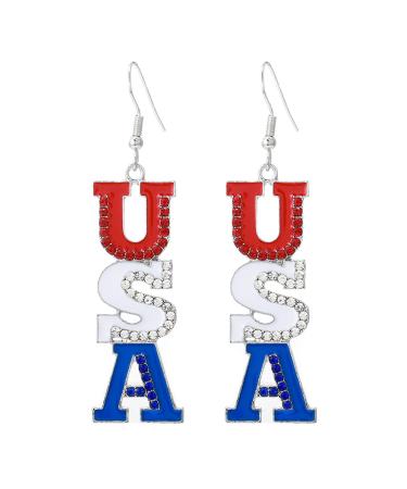 Independence Day Earrings Dangling Rhinestone American Flag Dangle Earrings Sparkly Crystal Patriotic Earrings 4th of July Ear Jewerly for Women Style B