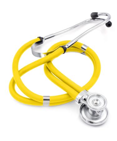 MABIS Stethoscope Sprague Rappaport 5 in 1 for Heart Sounds and Murmurs on Adult, Pediatric and Infants, 5 Interchangeable Chest Pieces, 3 Bells and 2 Diaphragms, 22 Inch Y Tubing, Retail Box, Yellow Yellow Box