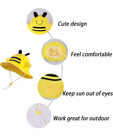 LANGZHEN Baby Girls Sun Protection Hat | Adjustable Toddler Kids Wide Brim Play Hat | Yellow Bee Design | 6-12 Months - Buy Online on SooperMarket.com