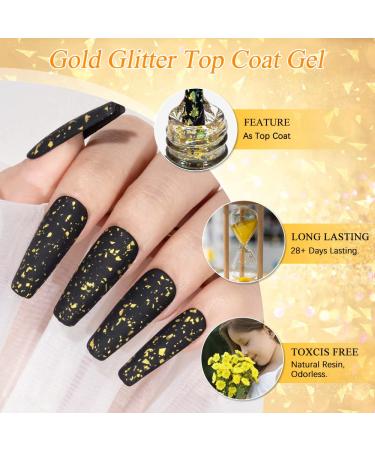 MIZHSE Gold Glitter Top Coat Gel Nail Polish - Sparkling Soak Off UV LED Gel for Salon & DIY Manicure - 10ml E-Gold Sequins Christmas Nail Decor - Buy Online on SooperMarket.com