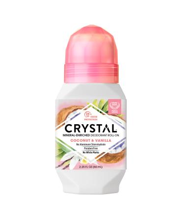 CRYSTAL Mineral Deodorant Coconut Vanilla Roll-On Body Deodorant With 24-Hour Odor Protection Paraben Free 2.25 FL OZ (Packaging May Vary) (2.25 Fl Oz/66ml)